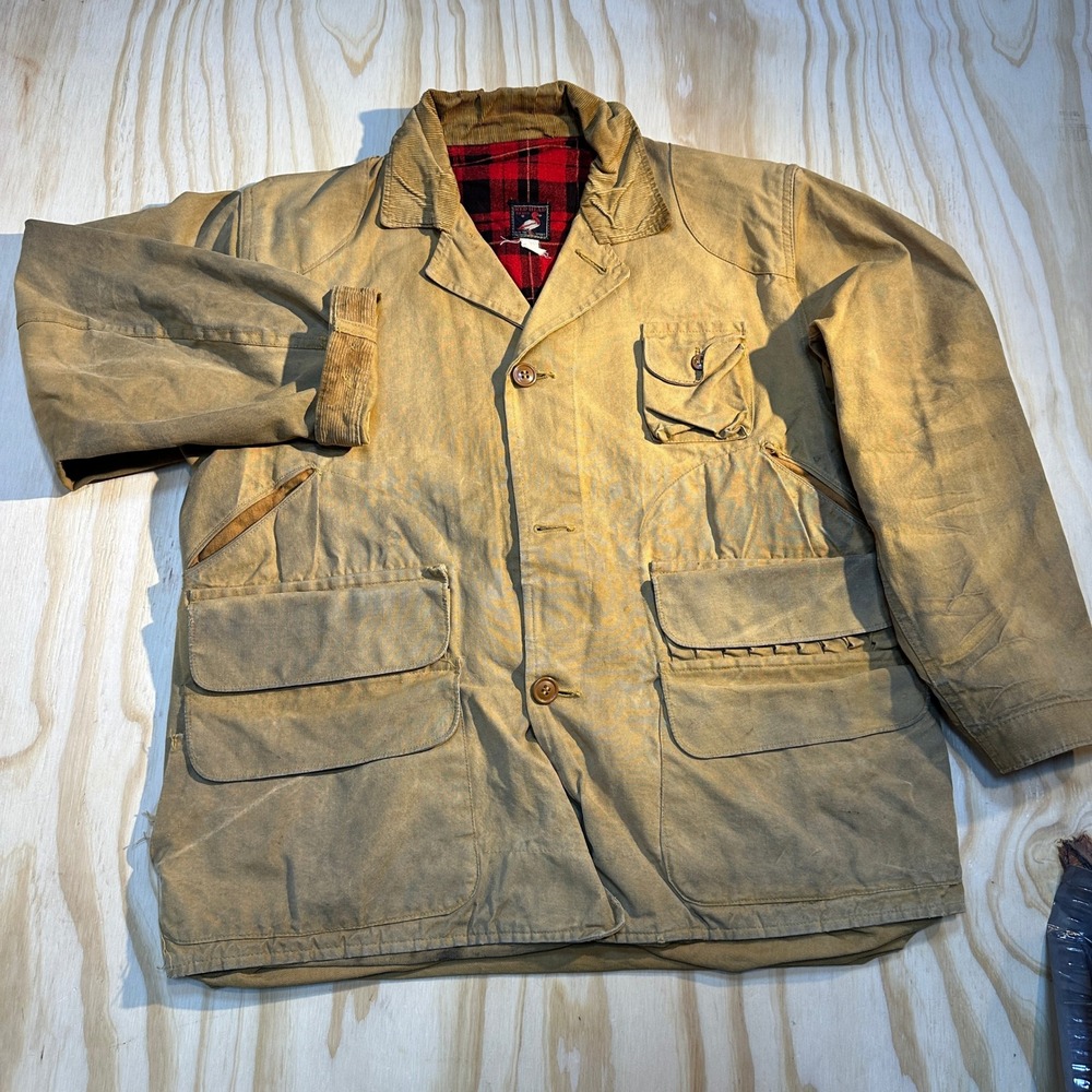 60s Red Head Vintage Canvas Hunting Barn Jacket Tan Plaid Lined Field Coat XL